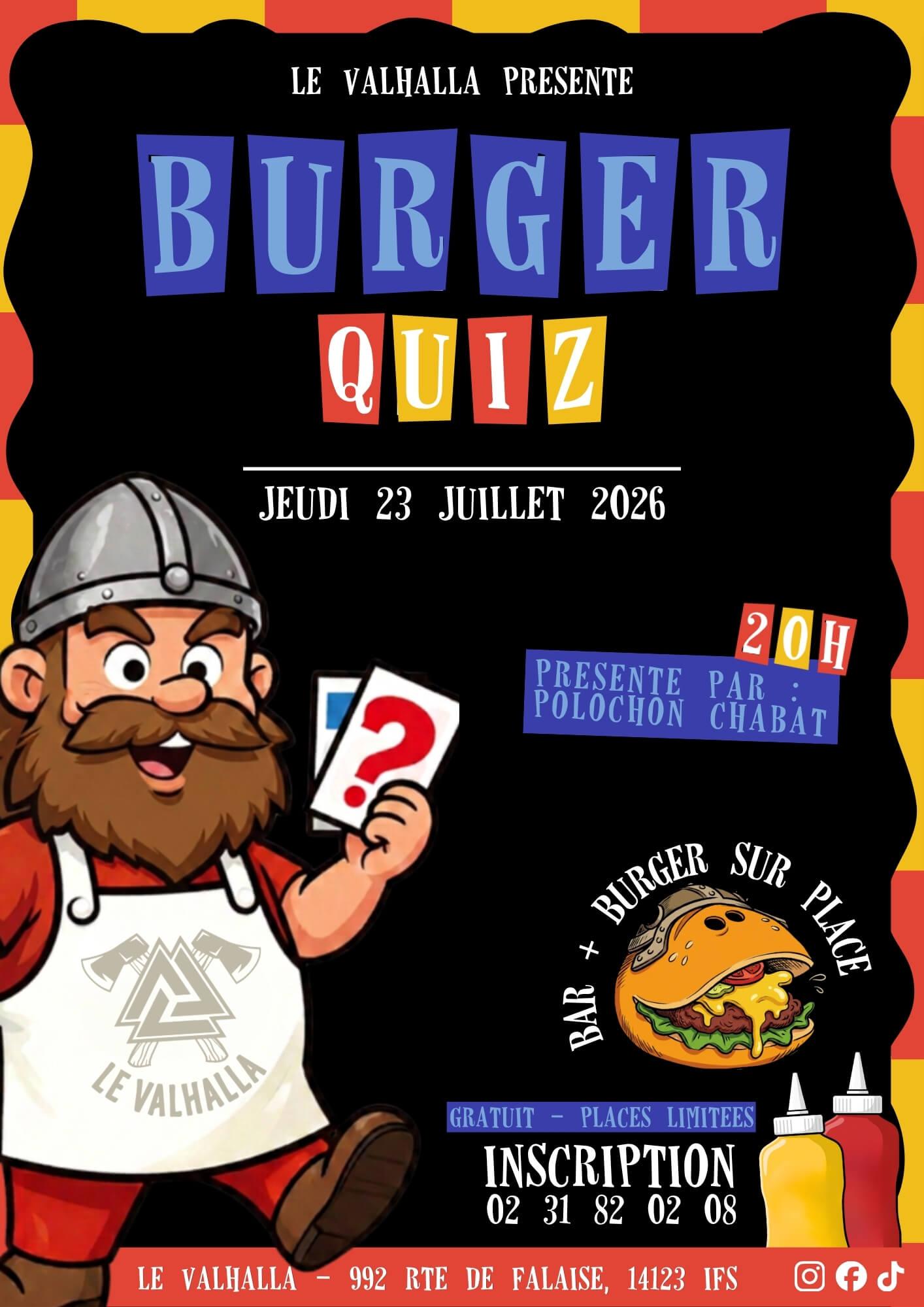AFFICHE - Le Valhalla_Burger Quiz géant_23 juillet 2026_bar_Caen
